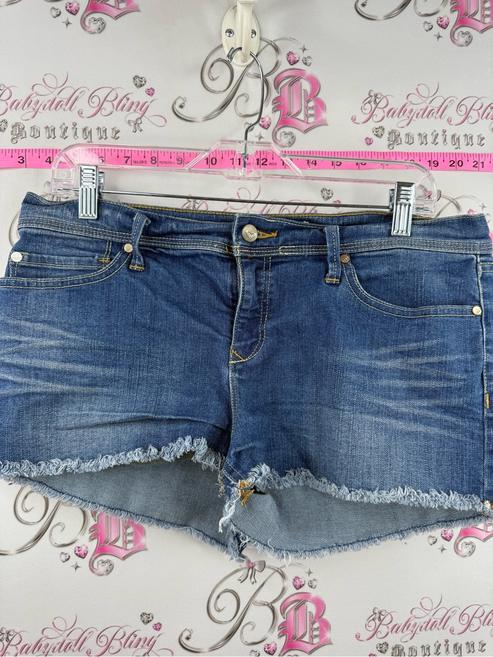 ROXY shorts mini booty Frayed Hem Women's Denim Shorts - Blue